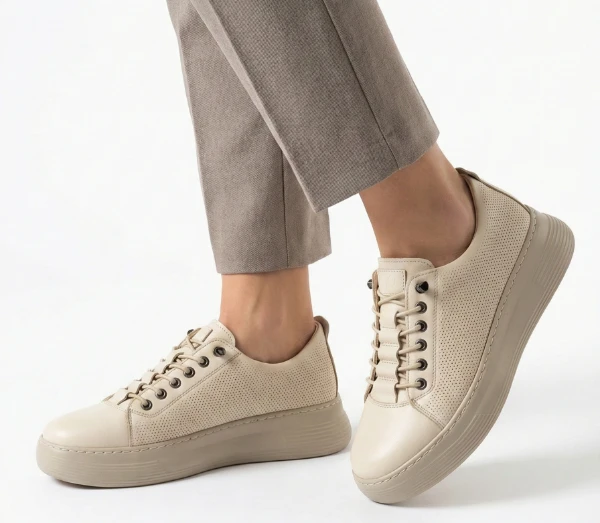  Обувки Ato shoes светло бежови от естествена кожа с декоративни връзки