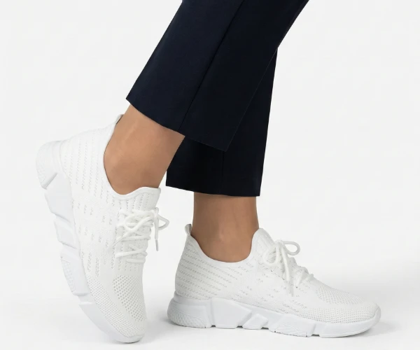  Маратонки Cabin текстил бели с черти и декоративни връзки