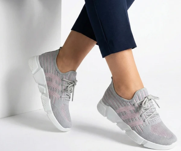  Маратонки Cabin текстил сиво с розово