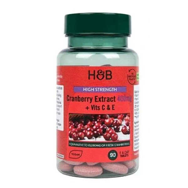  ЕКСТРАКТ ОТ ЧЕРВЕНА БОРОВИНКА С ВИТАМИН С и Е (Cranberry Extract + Vit C & E) 400 мг 90 таблетки